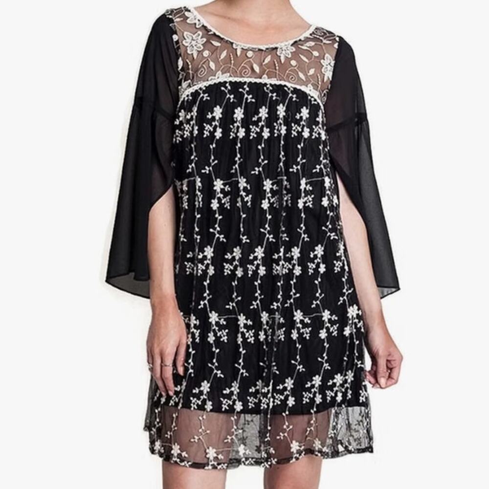 Umgee babydoll lace mini dress boho witchy feminine flowy gypsy flutter sleeves